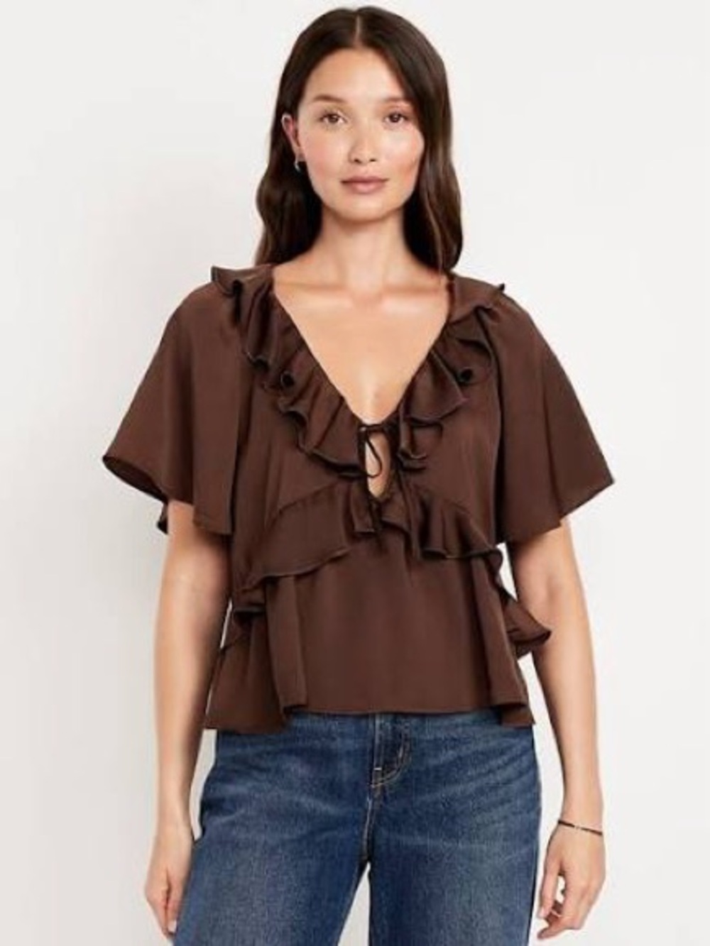 Old Navy Satin Ruffle Tie-Front Top in Earthen